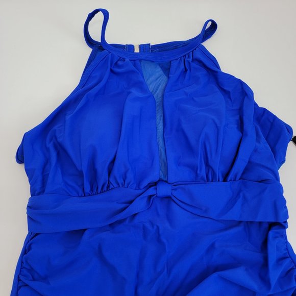 Tempt Me Women One Piece Swimsuit High Neck Plunge Mesh Ruched Monokini Swimwear - Picture 7 of 14